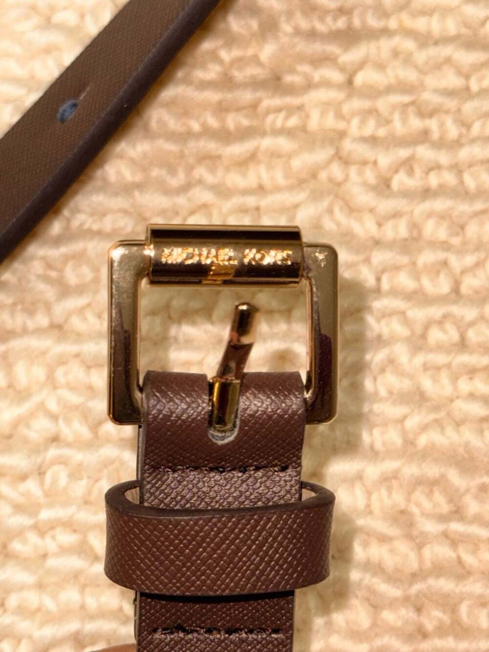 Michael Kors Brown Saffiano Leather Skinny Belt Gold Buckle